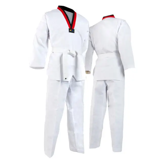 Putih WT Taekwondo Doboks Bahan Bergaris untuk Anak-anak dan Anak-anak