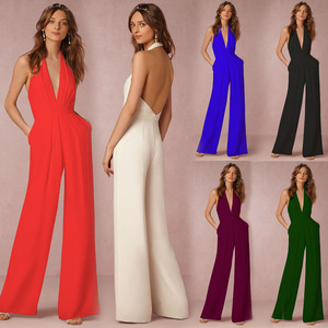 Autunno Delle Donne di Stile <span class=keywords><strong>Elegante</strong></span> Senza Maniche Tute Backless Halter Top pantaloni Larghi del Piedino Della Tuta - Product Image 1