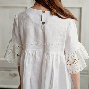 Abito da Damigella in <span class=keywords><strong>Lino</strong></span> Bianco, Vestito Estivo di Alta Qualità per Battesimo e Matrimonio - Product Image 4