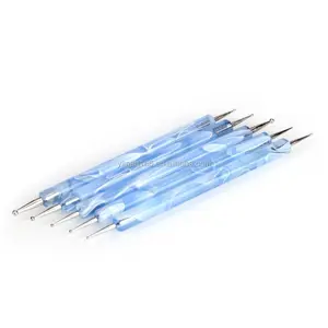 Yimart 5pcs Blue Crystal Handle Double Sided Dotting Tools Nail Art Pen Nail Brush Pen