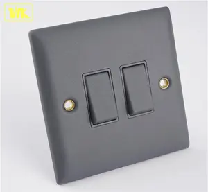 WK Anthracite 10AX 2 Gang 2 Way Electrical Outlet Wall Light UK Type Switch Socket