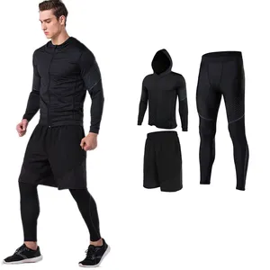 Oem conjunto de leggings de compressão masculinas, calças curtas, moletom, fitness, três peças