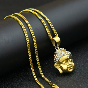 Nuevo tipo de acero inoxidable de los hombres collar dorado colgante de Buda de jade COLLAR COLGANTE de diamantes de imitación colgante inicial collar - Product Image 6