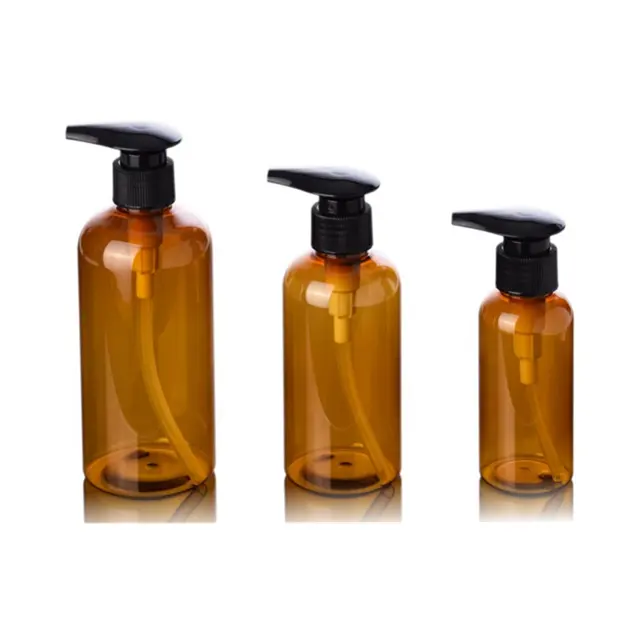 100 ml 200 ml 300 ml PET amber plastik pompa şişe konteyner için şampuan losyon/boş el sabunluk şişeleri ile siyah kapak