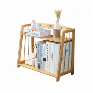 Wholesale Bamboo Desktop Bookshelf 2-Layer Countertop Bookcase Display Rack Small Bookshelf Desk Supplies für Office und Home