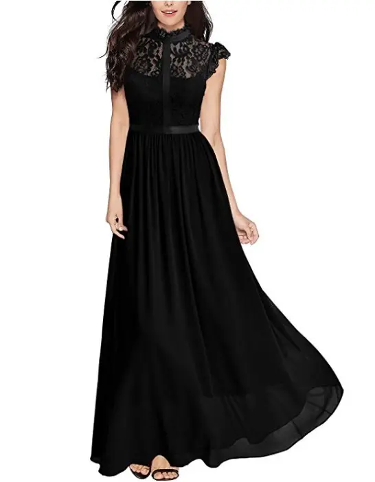 2019 Spring Lace Maxi Dress Elegant Black Long Women Evening Dresses