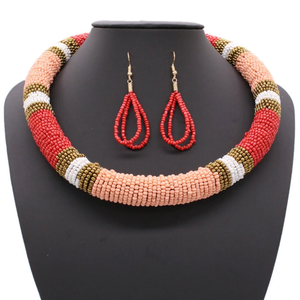 Conjunto de Joyería Africana Hecha a Mano con Cuentas de Vidrio, Collar y Aretes de Moda para Mujer, 18 Pulgadas, Collier Femme Africain - Product Image 1
