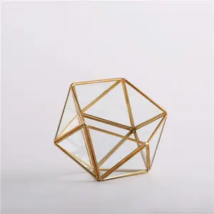 Kim Cương Hình Dạng Glass Prism Terrarium Với Brass Rim/Air Thực Vật Hiển Thị Trường Hợp/Tea Light Candle Holder