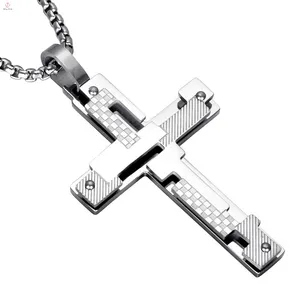 Religion Jewelry Russian Double Layer Steel Orthodox Cross Pendant Necklace