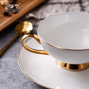 Fabbrica Italiana Rustico Dell'annata di Stile Bordo In Oro Bianco Tazza e Piattino Fine Bone China Insieme della Tazza di Caffè di Ceramica Turco per la Cerimonia Nuziale - Product Image 5