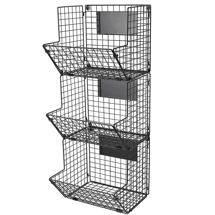 Multipurpose Kitchen Bathroom Wall Mounted Hanging 3 Tier Wire Baskets with Chalkboards