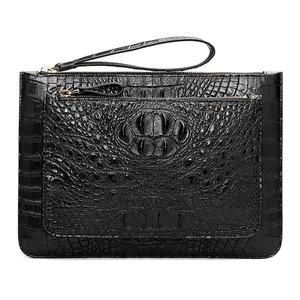 Tas genggam kulit buaya asli, dompet genggam kulit buaya dengan penutup amplop, tas dompet