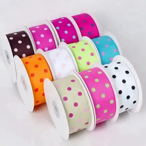 Nokta toptan özel logo 25mm 1 inç çift taraflı baskı polka dot grogren kurdele çiçek sarma için