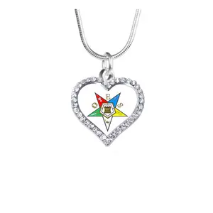 The order of the eastern star greek letter sorority fraternity jewelry heart shape oes enamel charms necklace