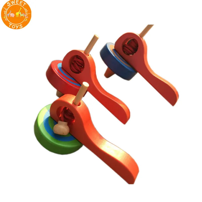 Klassische Kindheit Kleine Holz Gyro Spielzeug Kreisel Holz Vintage Spin Spiel String Cord Kind Kind Peg-Top Spielzeug