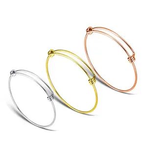 Cheap Wholesale Minimalist <strong>Silver</strong>/gold/rose Gold Plated Stainless Steel <strong>Men</strong> Women Wire Expandable <strong>Bangle</strong> <strong>for</strong> DIY Jewelry Making - Product Image 1