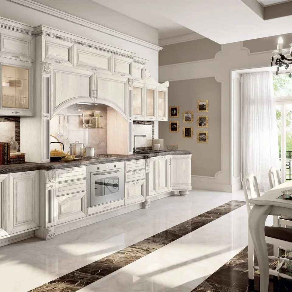 Luxury Classic European Style Kitchen L Shaped Solid Wood Kitchen Cabinet Set