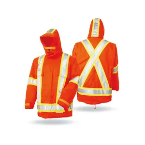 Canada Style Fluorescent Orange Work Padding Reflective Parka Winter Safety Clothing Waterproof Warm Safety Jacket