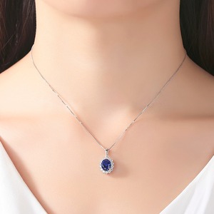 Collier <span class=keywords><strong>pendentif</strong></span> CZCITY en <span class=keywords><strong>argent</strong></span> sterling 925 <span class=keywords><strong>massif</strong></span> avec saphir synthétique bleu luxueux et topaze, style Princesse Diana - Product Image 3
