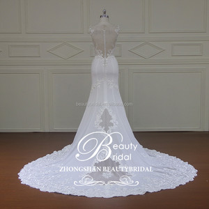 Robe de mariée sirène élégante à col en V et dos en V Illusion Chine Vente en gros Robe de mariée sans manches - Product Image 4