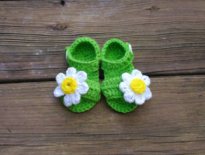 <span class=keywords><strong>Sandalias</strong></span> Verdes de Flores Tejidas a <span class=keywords><strong>Crochet</strong></span> para Bebé Niña - Product Image 2