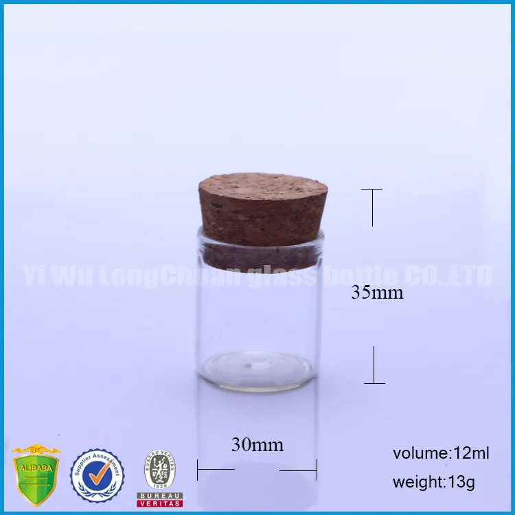 12 ml Clara Botella De Cristal En Miniatura Mensaje Viales Frasco De w/Tapones de Corcho Para Bodas A Favor