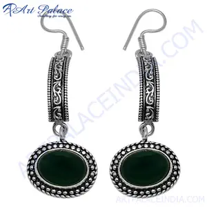 Diskon besar anting-anting batu permata Onyx hijau alami anting-anting desainer Vermeil anting-anting gantung panjang untuk wanita