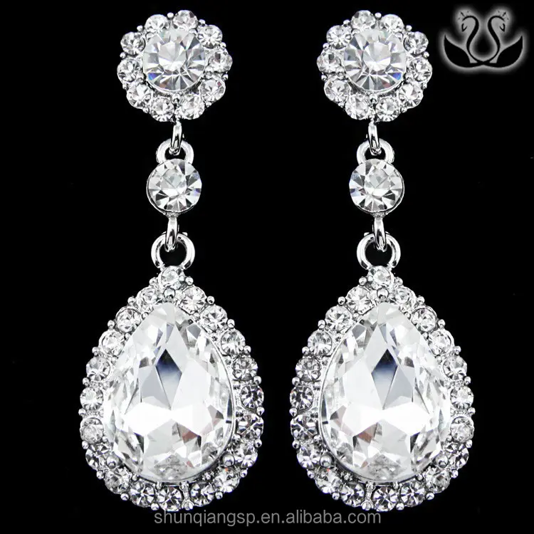 2017 dropshipping Fashion silver gold plated jewelry dresses paved Diamond Woman Wedding Earrings alibaba online shop