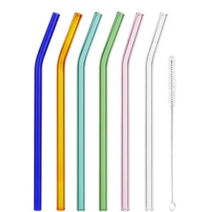 Bar Gadget Drink Pipe Glass Straw Straight Reusable Water Juice Cocktail or Bent 18cm 1 Piece OPP Bag 18cm*8mm