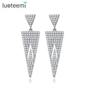 LUOTEEMI büyük uzun küpe çift ters üçgen içi boş köpüklü kübik zirkon mikro kadınlar Dangle uzun küpe - Product Image 1