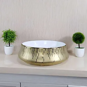 सुपर पतली धार बिजली से सोने चीनी मिट्टी बेसिन फूल डिजाइन बाथरूम कला बेसिन होटल उपयोग के लिए