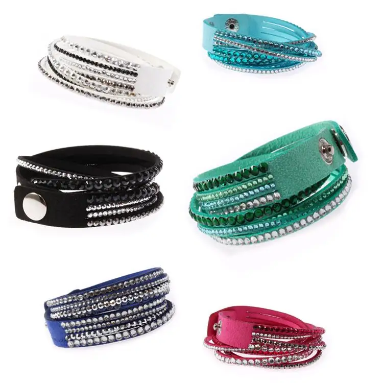 2019 Fashion jewelry,handmade colorful Rhinestone bling wrap crystal bracelet,leather bracelet