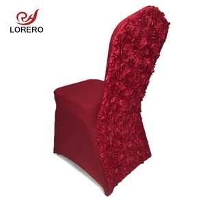 Lujosa funda para silla de LICRA rosa para boda, roseta roja para salón de banquetes