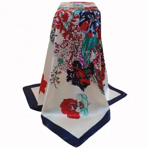 Новые модные женские атласные шарфы с цветочным рисунком оптом дешевые квадратные размеры шелковый шарф шарфы Прямая продажа с фабрики