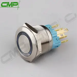 Push Button Switch CMP 22mm Waterproof Self-locking Or Momentary Contact Push Button Switch With Blue Led