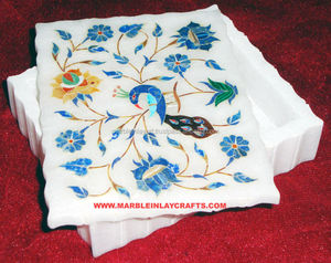 Cajas con Incrustaciones de Mármol en Forma Rectangular con Diseño de Pavo Real - Product Image 1