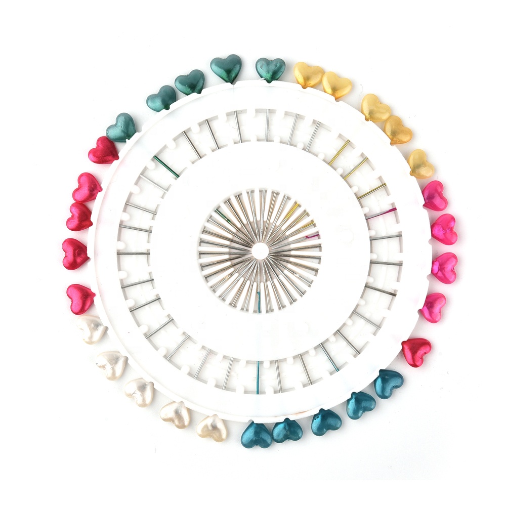 Оптовая продажа, декоративные булавки с жемчужной головкой в форме сердца разных цветов, размер 55 мм