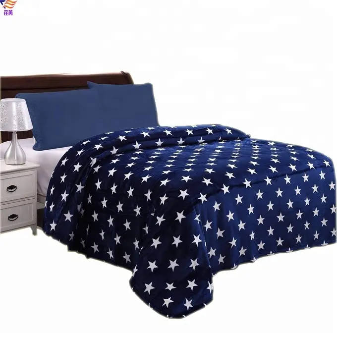 Hot Selling Custom Star Print Flanellen Fleece Deken Voor Bed