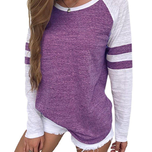 Mujeres de manga larga cuello redondo <span class=keywords><strong>rayas</strong></span> Tops <span class=keywords><strong>camiseta</strong></span> - Product Image 1