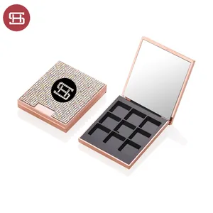 Eye Shadow Palette Makeup Kotak Kosmetik 9 Grid Berlian Imitasi Kustom Kosong Eyeshadow Magnetik Kemasan Palet Kontainer