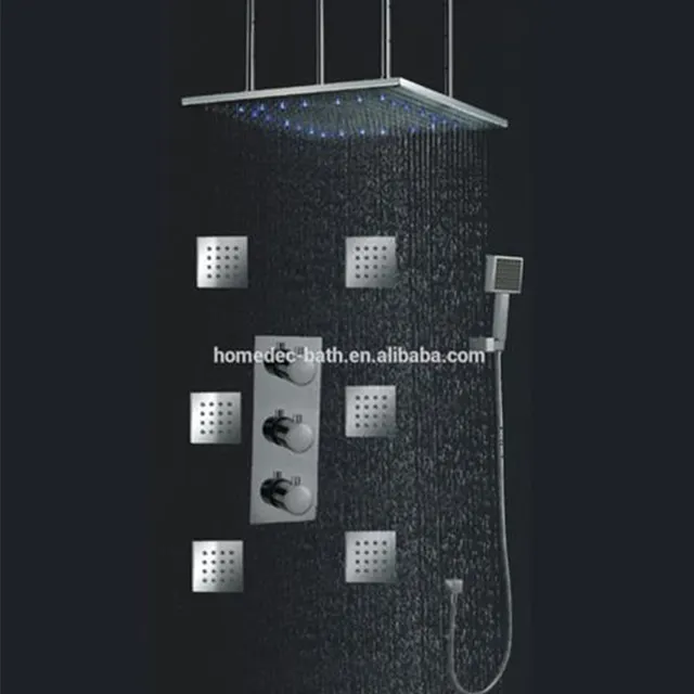 Toptan Yüksek seviye Lüks Su Güç LED Duş Başlığı Yağış Termostatik 6 Masaj Jetleri Yedek duş seti musluk banyo