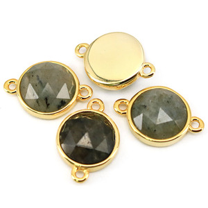 JF8707-gema semipreciosa de labradorita Natural facetada, chapada en oro, con bisel redondo, Conector de dos anillos - Product Image 5