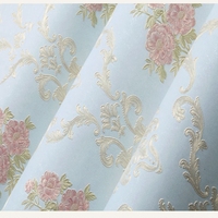 Kertas dinding berperekat 3D warna biru muda, wallpaper relief Eropa dengan perekat untuk ruang tamu kamar tidur, wallpaper mawar pastoral mewah