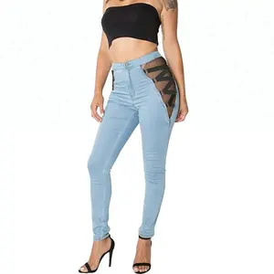 Royal wolf jeans großhandel markt licht blau damen sexy spitze jeans