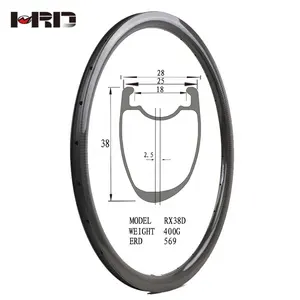 HRD-RX38D 700c Cyclocross Bicycle Rims T700 38mm MTB Carbon Rims Asymmetrical Clincher Carbon Bicycle Rims