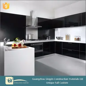 high gloss black door in high gloss lacquer kitchen cabinet