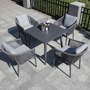 Grey moderno Garden Cafe 5 pezzo Set da pranzo mobili da esterno Patio in alluminio corda <span class=keywords><strong>tavolo</strong></span> <span class=keywords><strong>e</strong></span> <span class=keywords><strong>4</strong></span> posti sedia per esterno - Product Image 2