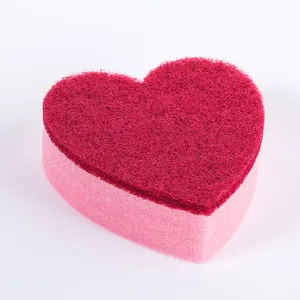 Customized Red heart cleaning sponge scouring pad for kitchen