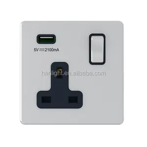 BS 13A 5V 2.1A 1 Gang Switched USB Wall Socket