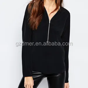 Hot selling long sleeves fashion black color plus size women's blouses 5XL